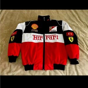 Adult F1 Vintage Racing Jacket Ebroidered Cotton Padded Ferrari Jacket White